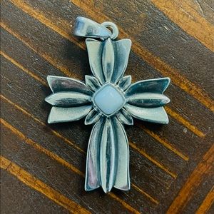 Retired James Avery Large 2” Cross Pendant with White Stone NICE!